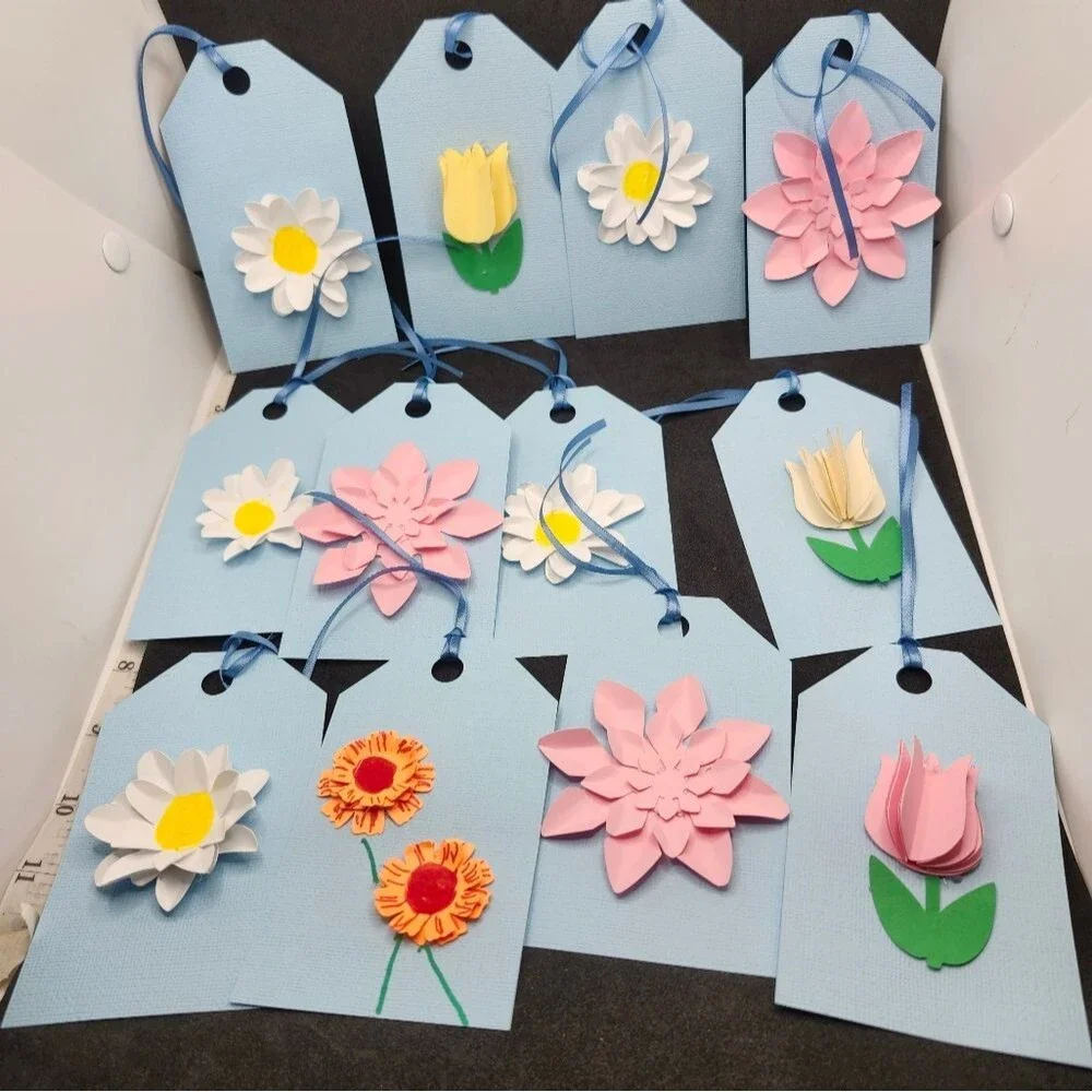Hand Crafted 3-D Floral Colorful Gift Tags Thank You Cards Set of 12